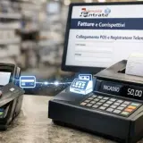 Pagamento con carta su un terminale POS, collegato a un registratore di cassa. L'obbligo POS è una realtà per semplificare le transazioni.