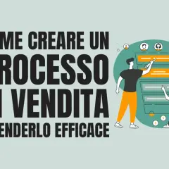 Illustrazione che mostra come creare un processo di vendita efficace, con persone che interagiscono con un funnel di vendita stilizzato.