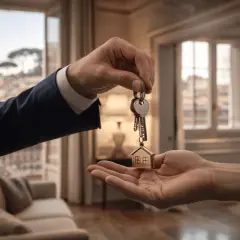 Consegna chiavi con ciondolo a forma di casa. Un passo importante per la percentuale gestione casa vacanze.
