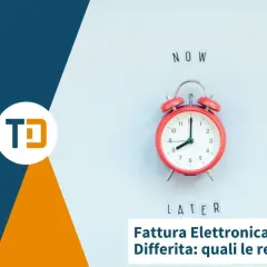 Sveglia rossa con "NOW" e "LATER". Spiega il fattura differita significato e le regole.
