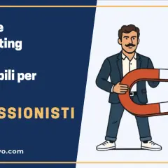 Uomo con magnete attira clienti, dimostrando strategie di marketing personalizzato per liberi professionisti.
