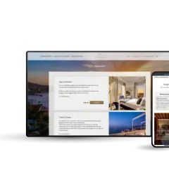 Interfaccia di un booking engine con offerte speciali e pacchetti regalo per soggiorni in hotel.