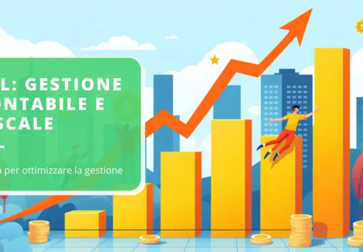 Grafico con freccia in salita, monete e persone che celebrano il successo. Un **preventivo di massima** per la gestione contabile e fiscale di una SRL.