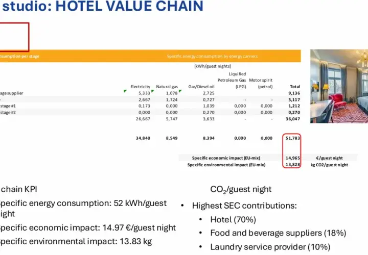 Analisi del risparmio energetico hotel: consumo, impatto economico e ambientale per ospite. Dati su fornitori e servizi.