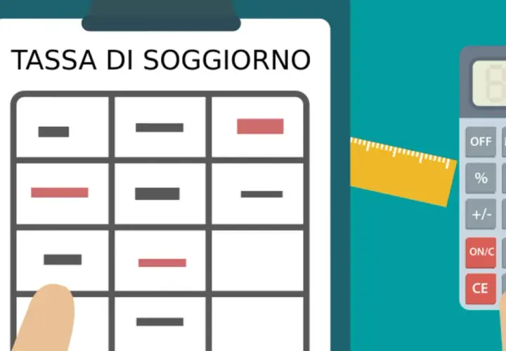 Calcolo della tassa di soggiorno: una tabella con dati e una calcolatrice indicano come i residenti pagano la tassa di soggiorno.
