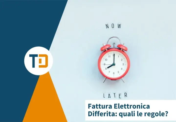 Sveglia rossa con "NOW" e "LATER". Spiega il fattura differita significato e le regole.