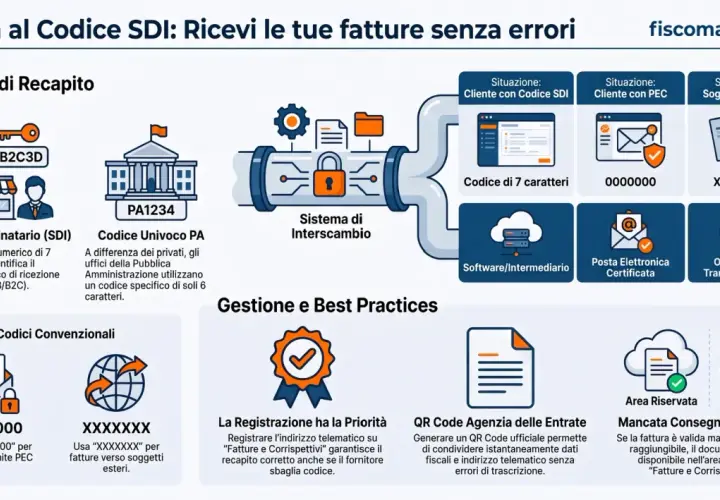 Guida al Codice SDI: ricevi fatture senza errori. Illustra i codici di recapito, il Sistema di Interscambio e le best practices per la gestione delle fatture elettroniche.