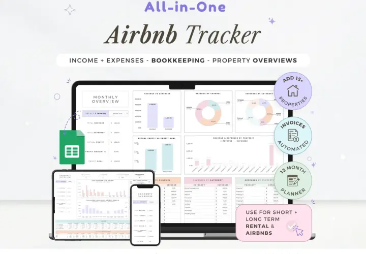 Dashboard per Airbnb per host, con grafici di entrate, spese e profitti per proprietà e per categoria.