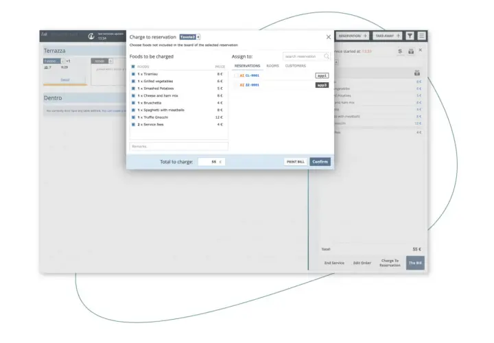 Interfaccia di un software gestione ristorante gratis: dettaglio ordini e conto per tavolo.