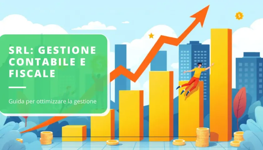 Grafico con freccia in salita, monete e persone che celebrano il successo. Un **preventivo di massima** per la gestione contabile e fiscale di una SRL.