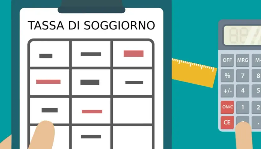 Calcolo della tassa di soggiorno: una tabella con dati e una calcolatrice indicano come i residenti pagano la tassa di soggiorno.