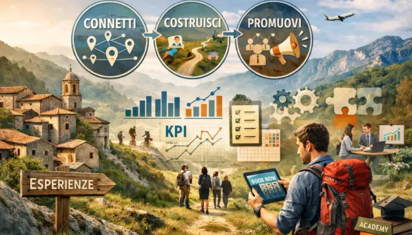 Il **dmo significato** è connessione, costruzione e promozione di esperienze turistiche, con KPI e academy per il successo.