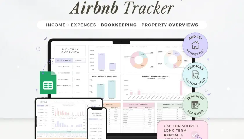 Dashboard per Airbnb per host, con grafici di entrate, spese e profitti per proprietà e per categoria.