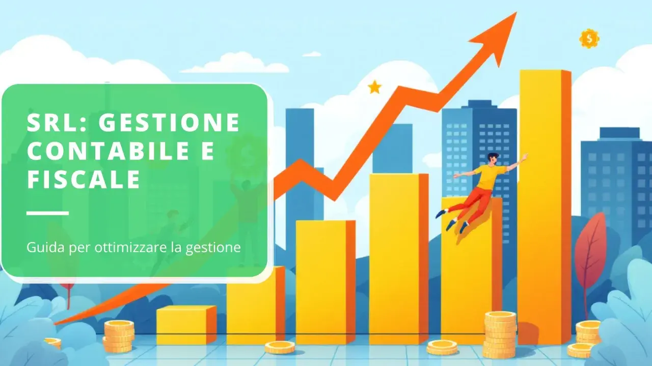 Grafico con freccia in salita, monete e persone che celebrano il successo. Un **preventivo di massima** per la gestione contabile e fiscale di una SRL.