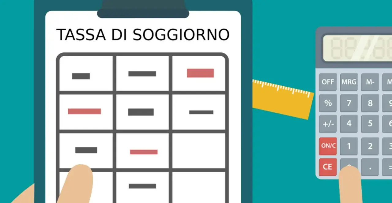 Calcolo della tassa di soggiorno: una tabella con dati e una calcolatrice indicano come i residenti pagano la tassa di soggiorno.