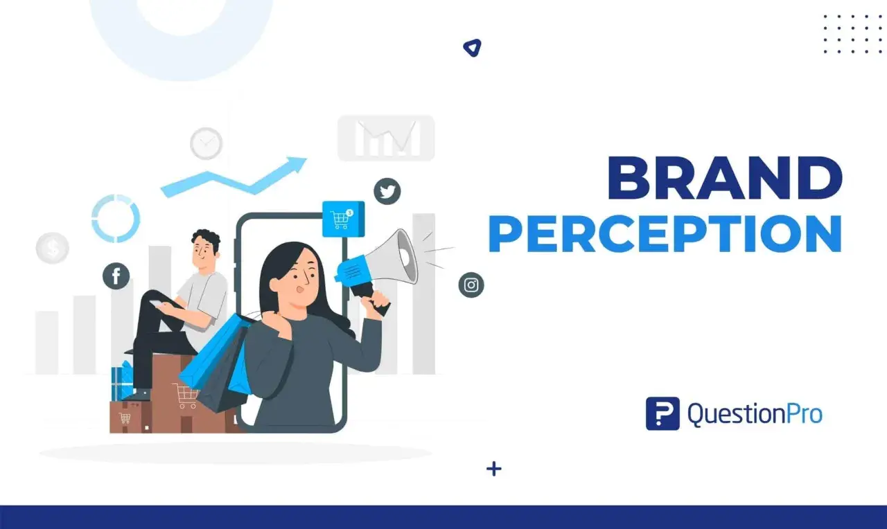 Illustrazione che mostra come costruire una forte brand image: persone con borse della spesa, grafici e icone social.