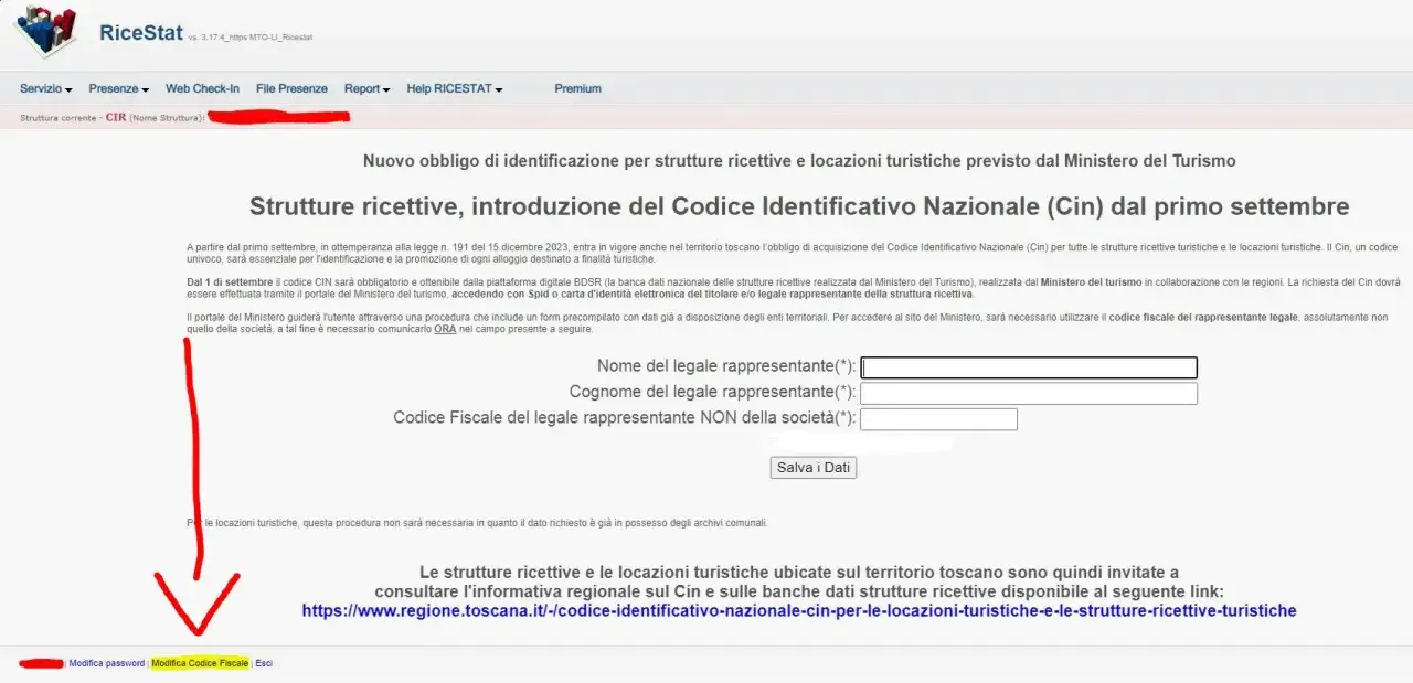 Pagina web per la gestione del Codice Identificativo Nazionale (CIN) per strutture ricettive. Utile per chi vuole affittare su Airbnb senza partita IVA, ma necessita del CIN.